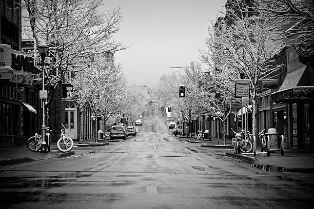 Snow in the street of the city