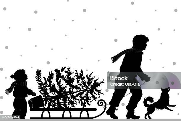Christmass Tree-vektorgrafik och fler bilder på Barn - Barn, Profil - Sedd från sidan, Silhuett