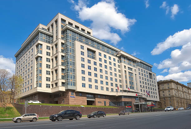 MOSCOW, RUSSIA - August 29, 2018: Radisson Blu Slavyanskaya Hotel in Europe Square. The hotel was opened in 1991.