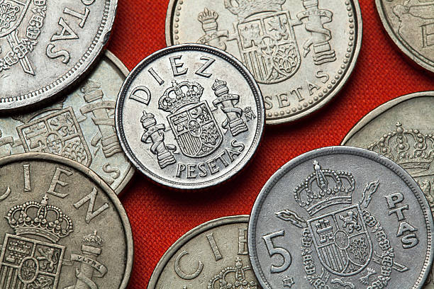 istock Coins of Spain. Spanish national emblem 527663046