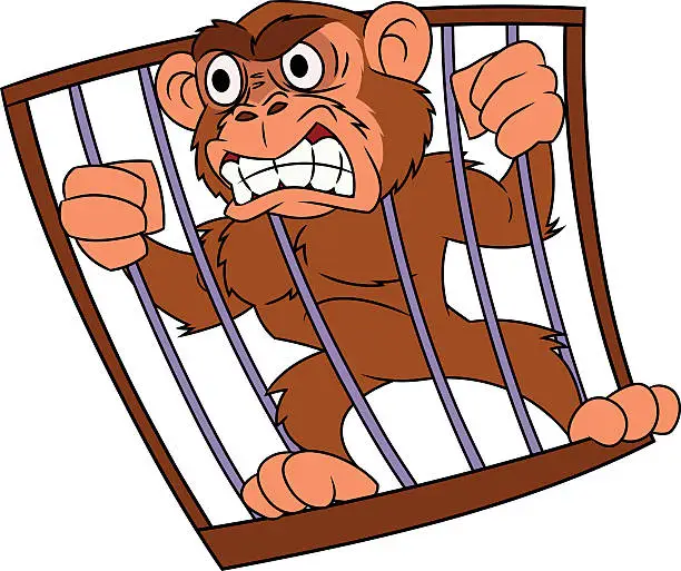 Vector illustration of Angry monkey in cage 2