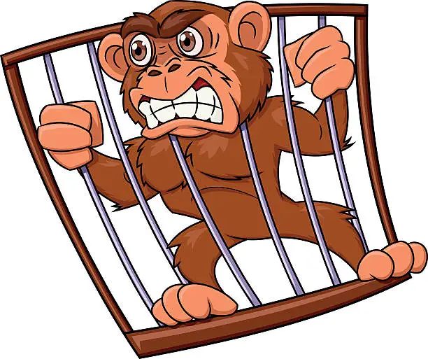 Vector illustration of Angry monkey in cage