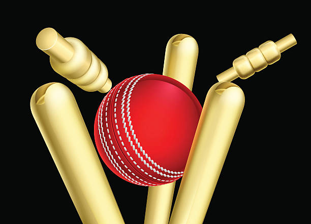 Cricket Ball Breaking Wicket Stumps A cricket ball breaking wicket stumps sports illustration wicket stock illustrations