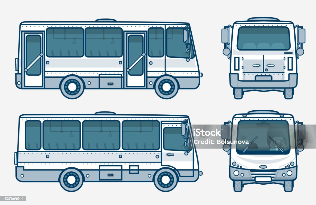Bus From Rear View Carton Bus Front Side Back View Line Style Stock Illustration - Download Image ...