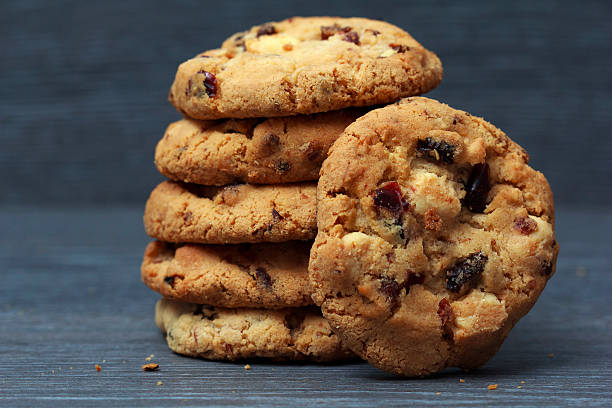 istock White chocolate and cranberries cookies on rustic wooden table 527664266