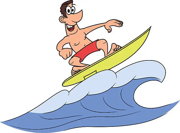 Vector illustration of Happy man is surfing 2
