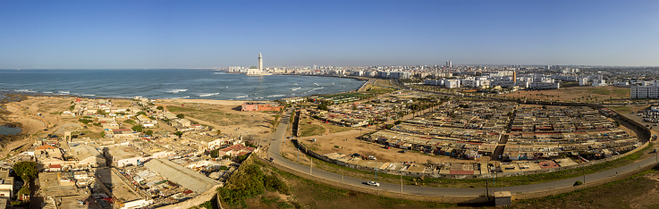 Lighthouse El Hank top panoramic view to Grande Mosquee Hassan II and Casablanca, Morocco.