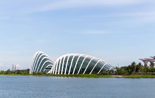Cloud Forest and Flower Dome at Gardens by the Bay Singapore - June 20, 2015: Day view of Cloud Forest and Flower Dome at Gardens by the Bay, connected to Marina barrage, both located in Marina bay waterfront, Singapore. gardens-by-the-bay-dome stock pictures, royalty-free photos & images