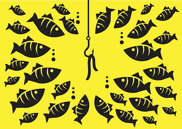 ilustrações de stock, clip art, desenhos animados e ícones de debaixo de água com peixes em torno do gancho ilustração vetorial de isco - worm cartoon fishing bait fishing hook