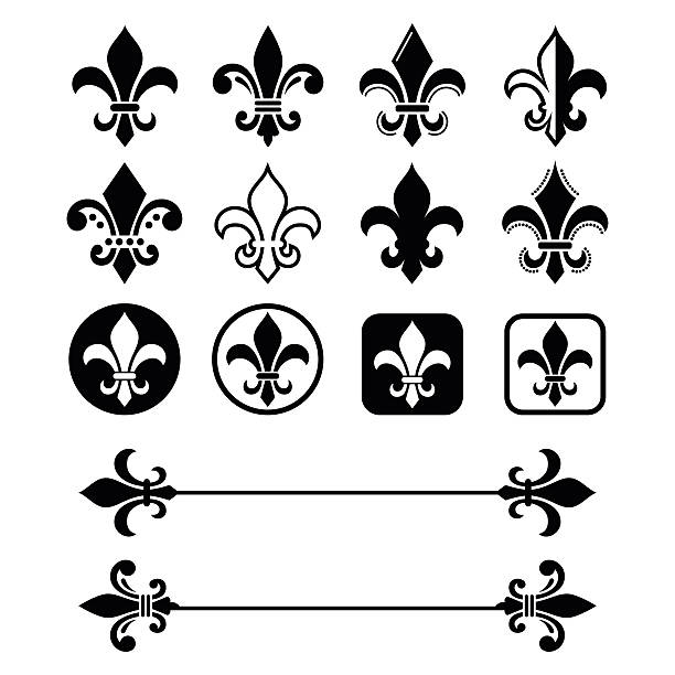 Fleur de lis - French symbol design, Scouting organizations, French heralry Vector design of fleur-de-lis - lily flowers isolated on white  fleur stock illustrations