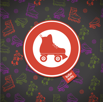 roller skate seamless pattern with roller derby icon