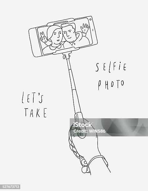 Selfie With Monopad Man And Woman Stock Illustration - Download Image Now - Adult, Adults Only, Beautiful People