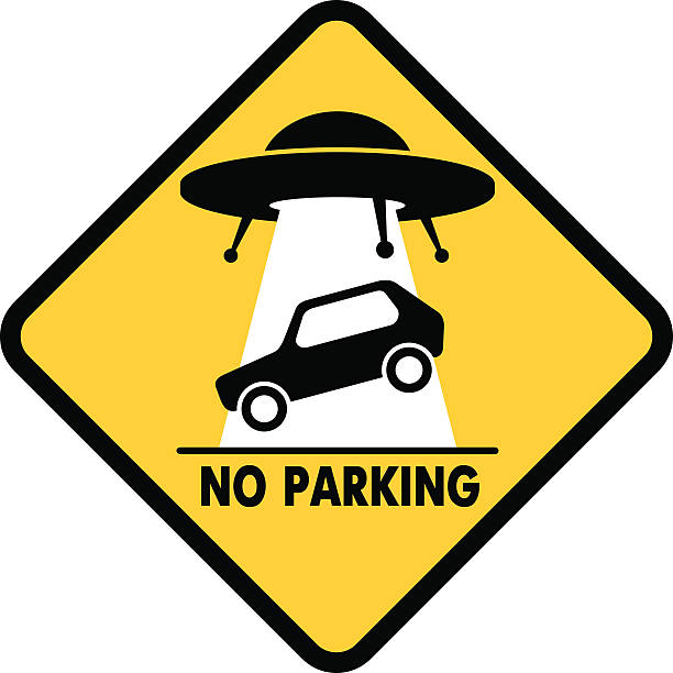 illustrations, cliparts, dessins animés et icônes de panneau ovni abduction de voiture - ufo parking only