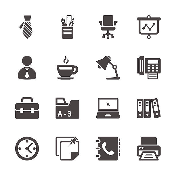 ilustraciones, imágenes clip art, dibujos animados e iconos de stock de trabajo de oficina icono conjunto de vector eps10 - office supply desk business person human age