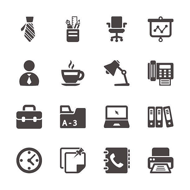 office work icon set, vector eps10 office work icon set, vector eps10. desk symbols stock illustrations