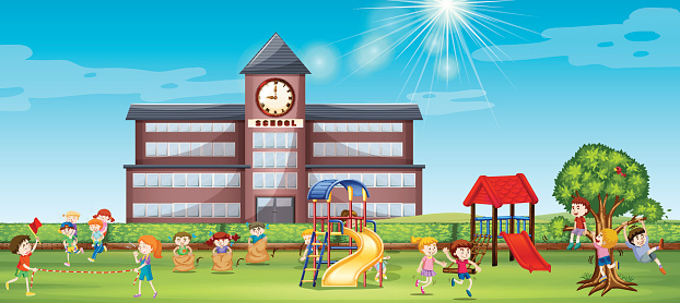 Children playing at the school yard illustration