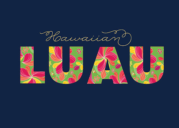 hawaii luau színes trópusi szöveg - fél - luau témájú stock illusztrációk