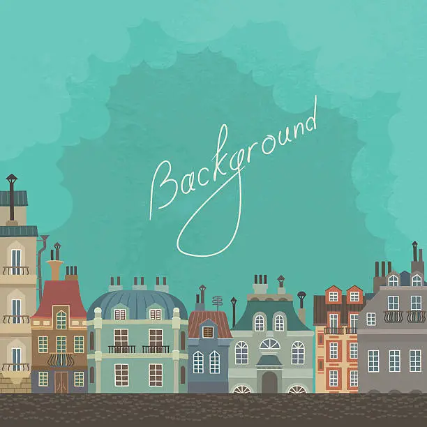 Vector illustration of Vintage Sky Backgroud with Houses