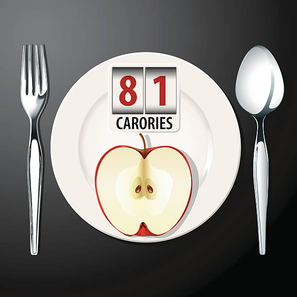 illustrations, cliparts, dessins animés et icônes de vecteur de calories de pomme - dieting weight scale carbohydrate apple