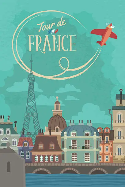 Vector illustration of Vintage French Cityscape Poster