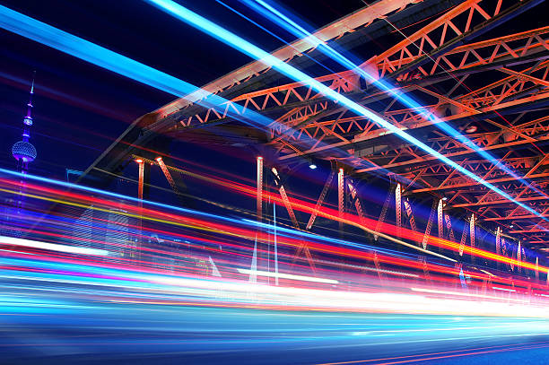 Long exposure, traffic at night in Shanghai, China