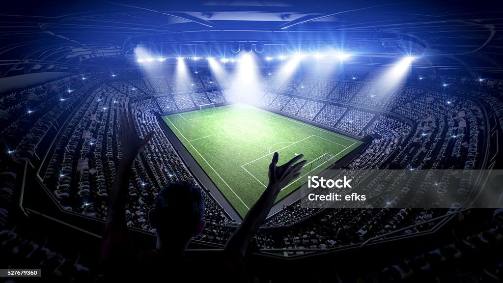 Soccer stadium with fans The imaginary stadium is modelled and rendered. Soccer Stock Photo