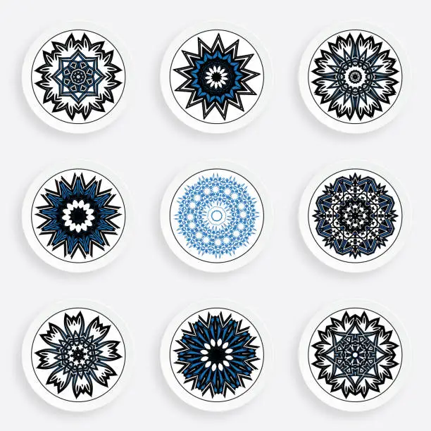 Vector illustration of set of abstract color floral plate pattern for design