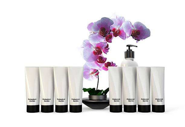 Spa containers and products with orchid stock photo