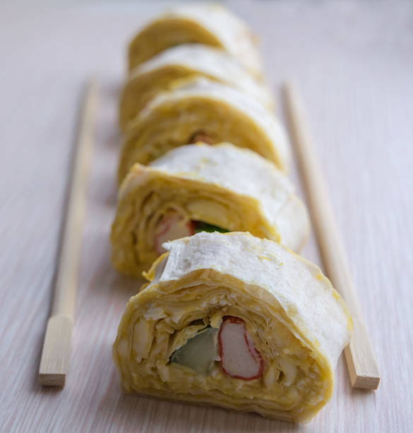 istock Cheese rolls with crab meat and cucumber 527681158