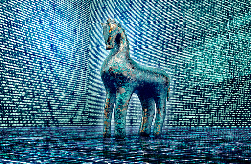 computer safety concept, trojan horse in electronic environment.