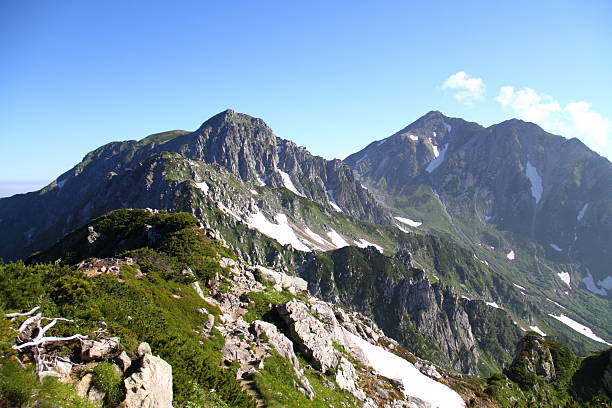 wunderschöne landschaft von japan alpen am berg tateyama - european alps mountain mountain peak rock stock-fotos und bilder