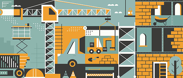 Background construction design Background construction design. Industry building engineering structure. Vector illustration drawing of scaffold stock illustrations