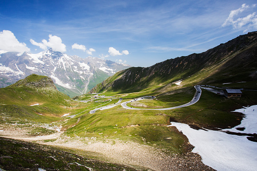 High alpine winding road, Grossglockner. Beautiful summer mounitain landscape. Sunny day in mountains, Austria