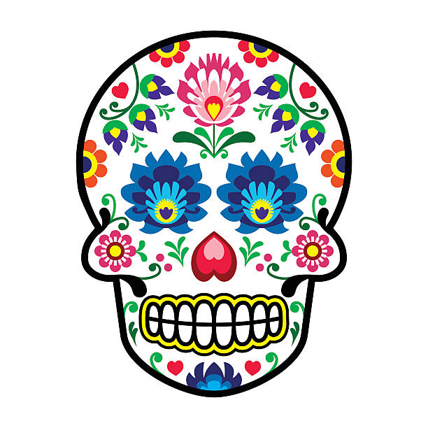 мексиканская сахар skull-polish folk в стиле арт - lowicz stock illustrations