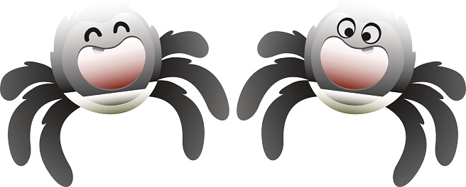 cheerful black spider smiling broadly two types