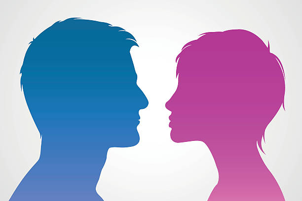 Man and woman silhouette Man and woman silhouette on pale grey background animal head man stock illustrations