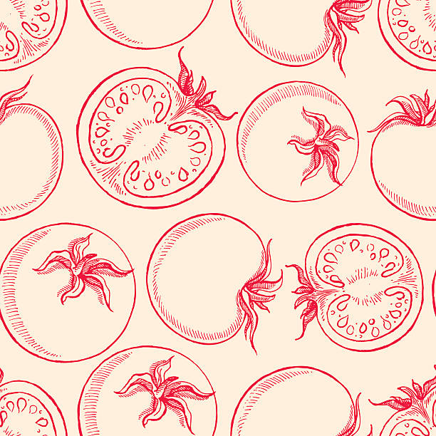 ilustrações, clipart, desenhos animados e ícones de esboço de tomate - seamless effortless retro revival backgrounds