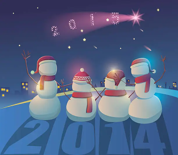 Vector illustration of snowman family