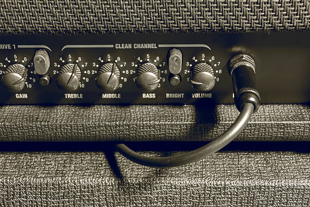istock knob control and jack connector of  amplifier background. 527690838