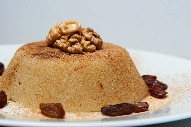 semolina halva sweet desert on plate stock photo