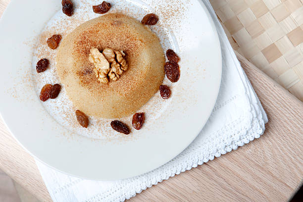 semolina halva sweet desert on plate stock photo