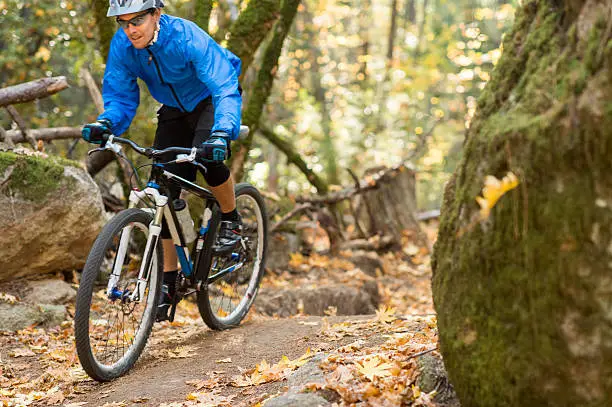 A man riding mountain-bike in a mountain