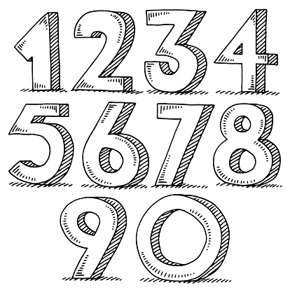 Hand-drawn vector drawing of a Numbers Set. Black-and-White sketch on a transparent background (.eps-file). Included files are EPS (v10) and Hi-Res JPG.