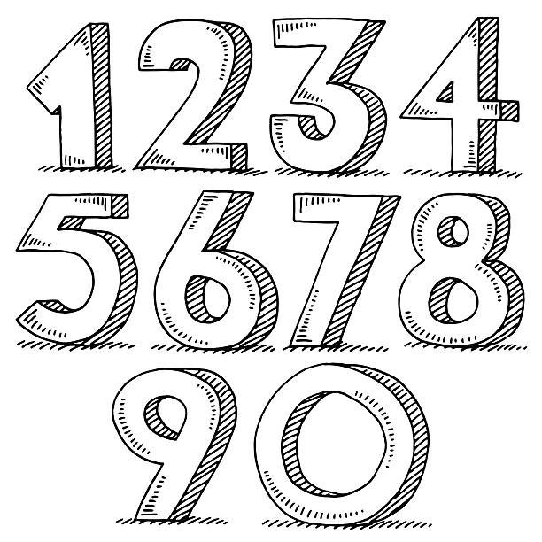 Numbers Set Drawing Hand-drawn vector drawing of a Numbers Set. Black-and-White sketch on a transparent background (.eps-file). Included files are EPS (v10) and Hi-Res JPG. number illustrations stock illustrations