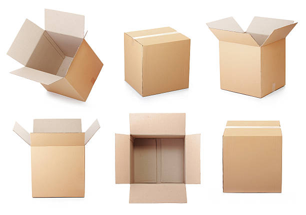 ensemble de boîte en carton - corrugated cardboard moving house cardboard box photos et images de collection