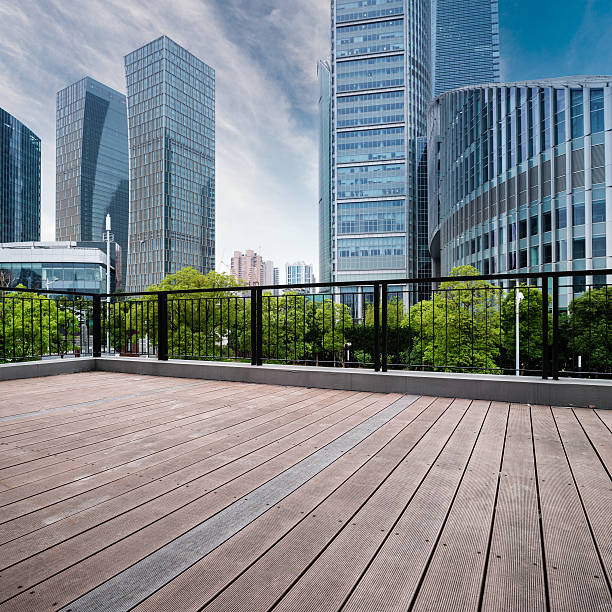 istock Office buildings and wooden platforms 527701955
