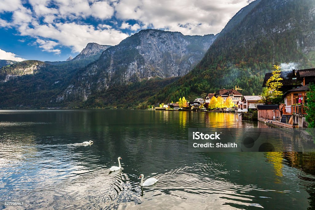 Autumn sunset over a lake in Hallstatt Austria Stock Photo