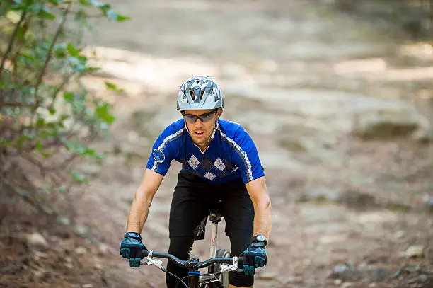 A man riding mountain-bike in a mountain