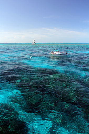 Key Largo, Florida - July 27, 2014: Boaters enjoy a beautiful summer day on the protected Molasses Reef, just off of the Key Largo coast in the Florida Keys.  