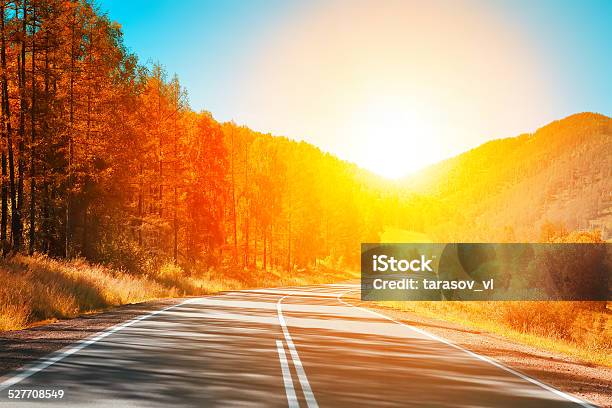 Highway To Sunset Stock Photo - Download Image Now - Asphalt, Concepts, Copy Space